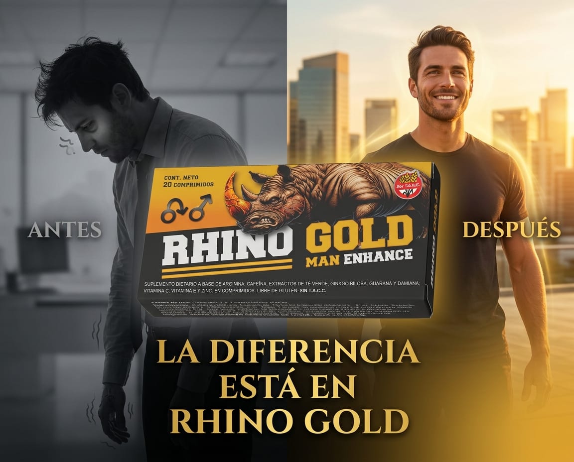 Antes y después de tomar Rhino Gold — transformación de energía, confianza y vitalidad masculina