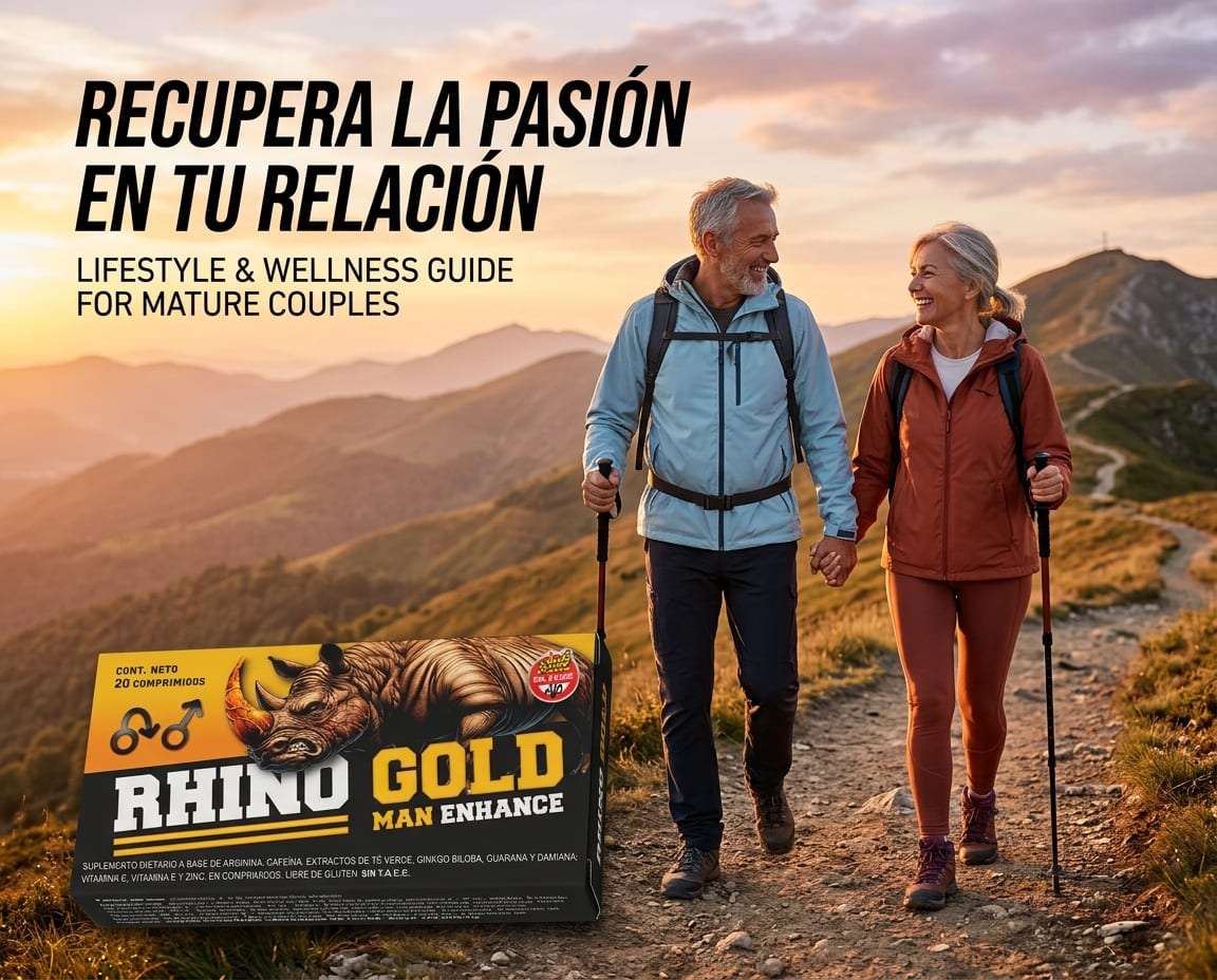 Recupera la pasión en tu relación — pareja madura caminando al atardecer en Argentina con Rhino Gold